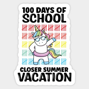 Funny Cute 100 Days Of School Closer Summer Vacation Unicorn Sticker